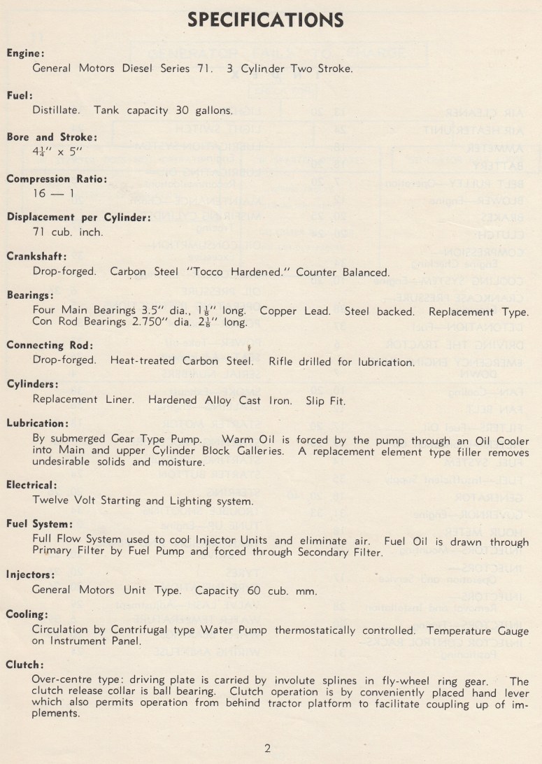 specifications for Chamberlain 60DA tractor