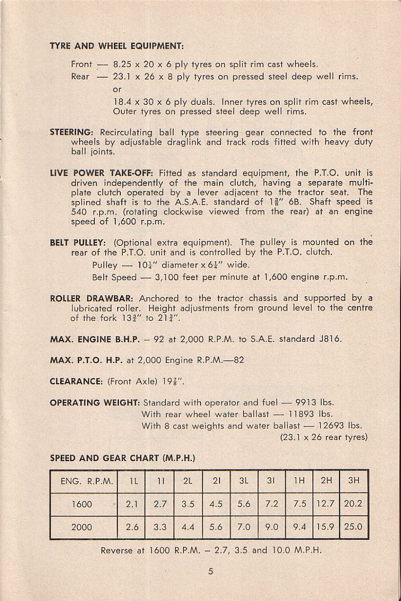 left & specifications for Chamberlain Countryman 354 tractor
